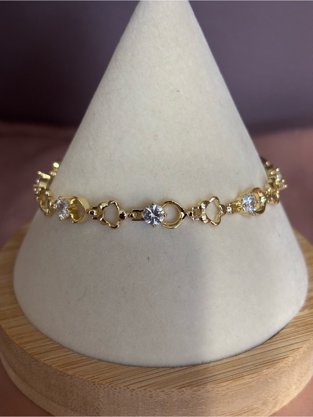 Gold Heart & Crystal Tennis Bracelet - Women